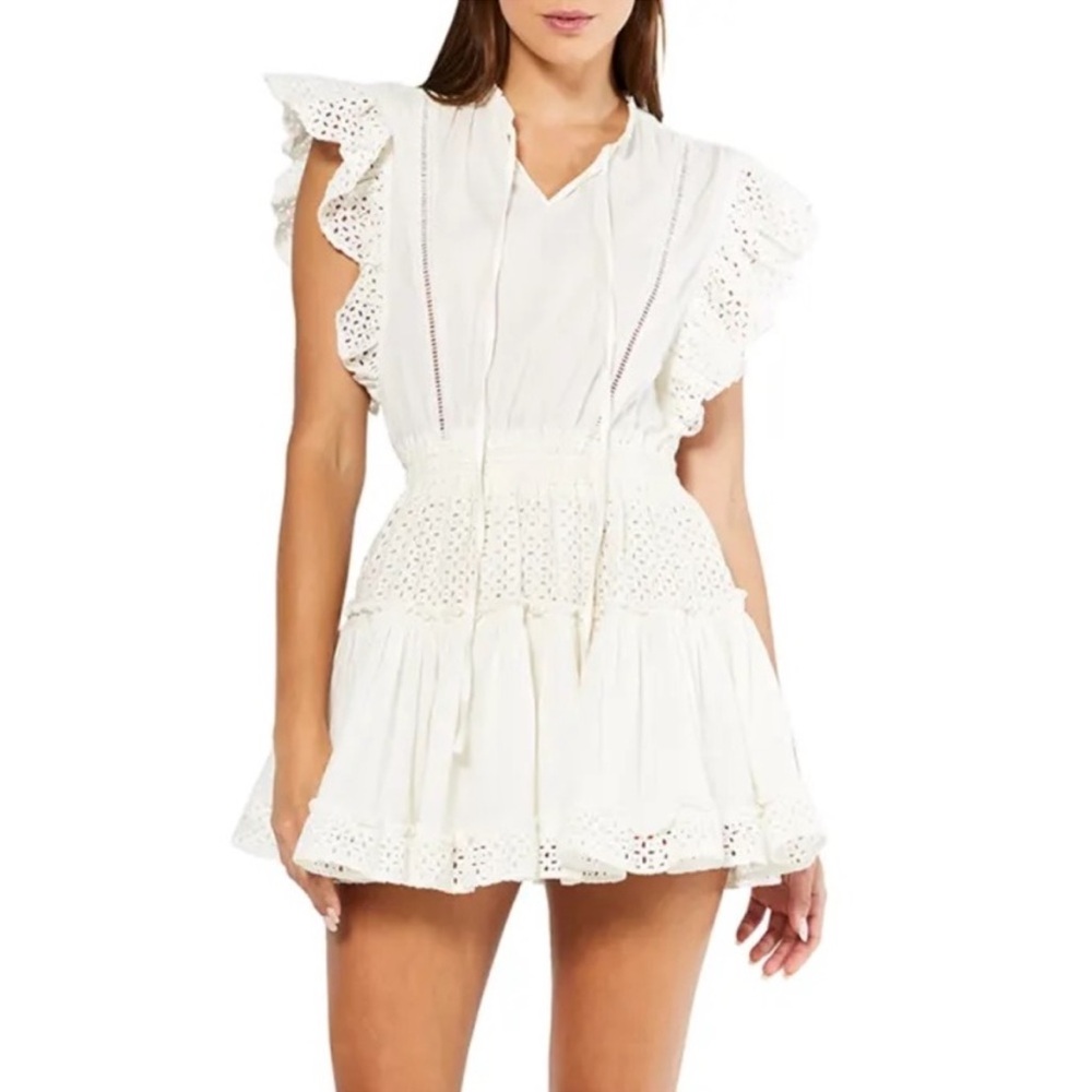 MISA Los Angeles Ivory Ruffle White Sarika Dress | Small